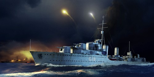 Warship night sea - warship,